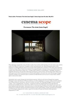 Provenance: the Artist (Amie Siegel)’, Cinema Scope, Issue 58; Online