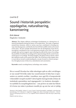 Sound I Historisk Perspektiv: Oppdagelse, Naturalisering, Kanonisering