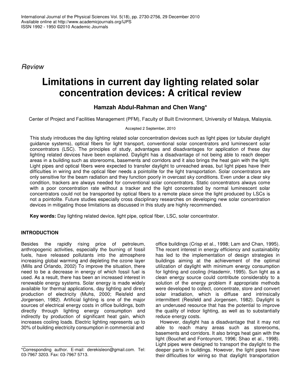 Limitations in Current Day Lighting Related Solar Concentration Devices: a Critical Review