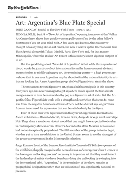 John Canaday, Art Argentina's Blue Plate Special