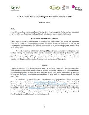 Lost & Found Fungi Project Report, November-December 2015