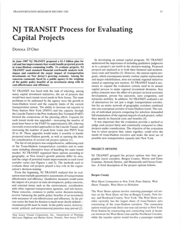 NJ TRANSIT Process for Evaluating Capital Projects