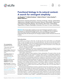 Functional Biology in Its Natural Context