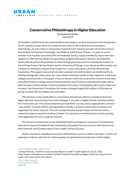 Literature Review: Conservative Philanthropy in Higher Education