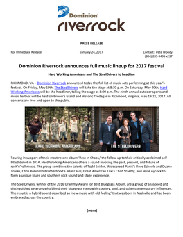 Dominion Energy Riverrock Announces Full 2017 Music Lineup