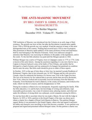 The Anti-Masonic Movement – by Emery B