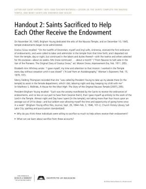 Handout 2: Saints Sacrificed to Help Each Other Receive the Endowment