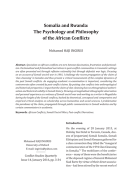 Somalia and Rwanda: the Psychology and Philosophy of the African Conϐlicts
