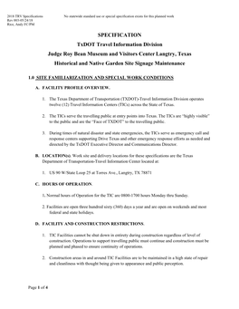 SPECIFICATION Txdot Travel Information Division Judge Roy