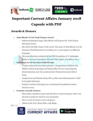 Important Current Affairs January 2018 Capsule with PDF