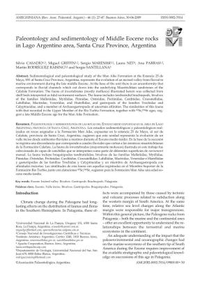 Paleontology and Sedimentology of Middle Eocene Rocks in Lago Argentino Area, Santa Cruz Province, Argentina