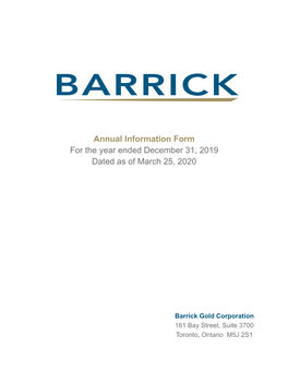 Annual Information Form for the Year Ended December 31, 2019 Dated As of March 25, 2020