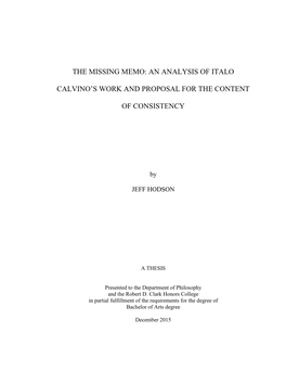 The Missing Memo: an Analysis of Italo Calvino's Work and Proposal for The