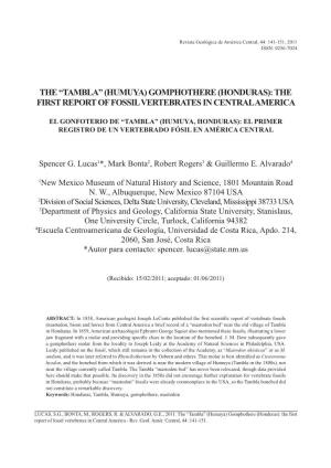 “Tambla” (Humuya) Gomphothere (Honduras): the First Report of Fossil Vertebrates in Central America
