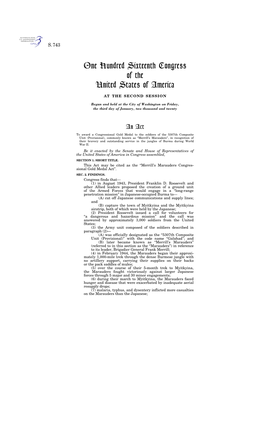 One Hundred Sixteenth Congress of the United States of America