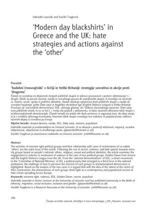 Modern Day Blackshirts’ in Greece and the UK: Hate Strategies and Actions Against the ‘Other’