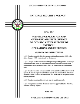 Unclassified// for Official Use Only National Security