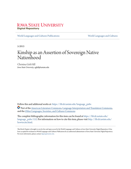 Kinship As an Assertion of Sovereign Native Nationhood Christina Gish Hill Iowa State University, Cghill@Iastate.Edu