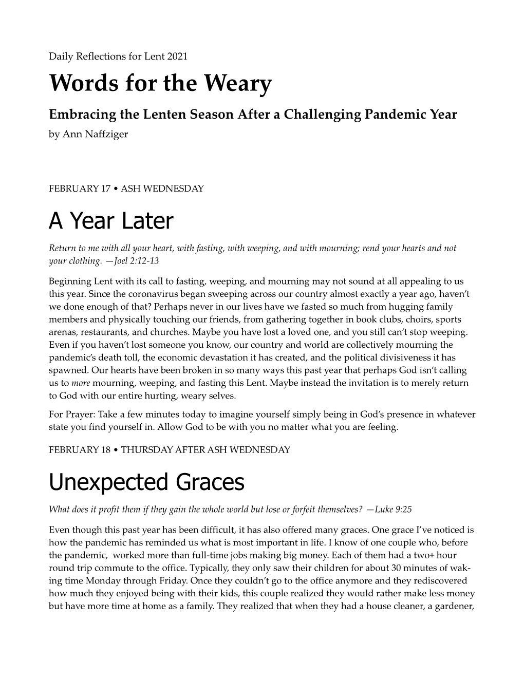 Words for the Weary Embracing the Lenten Season After a Challenging Pandemic Year by Ann Naffziger