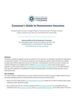 Consumer's Guide to Homeowners Insurance