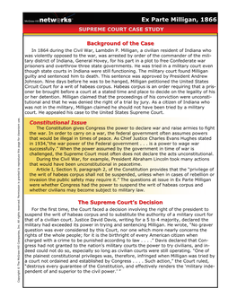 Ex Parte Milligan, 1866 SUPREME COURT CASE STUDY