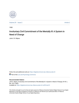 Involuntary Civil Commitment of the Mentally Ill: a System in Need of Change