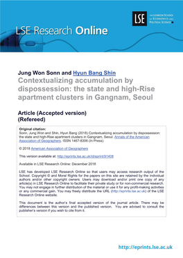 The State and High-Rise Apartment Clusters in Gangnam, Seoul
