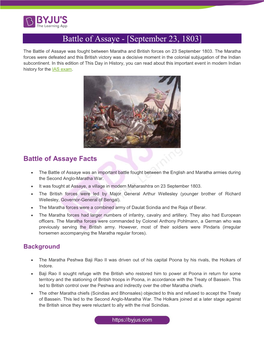 Battle of Assaye Facts