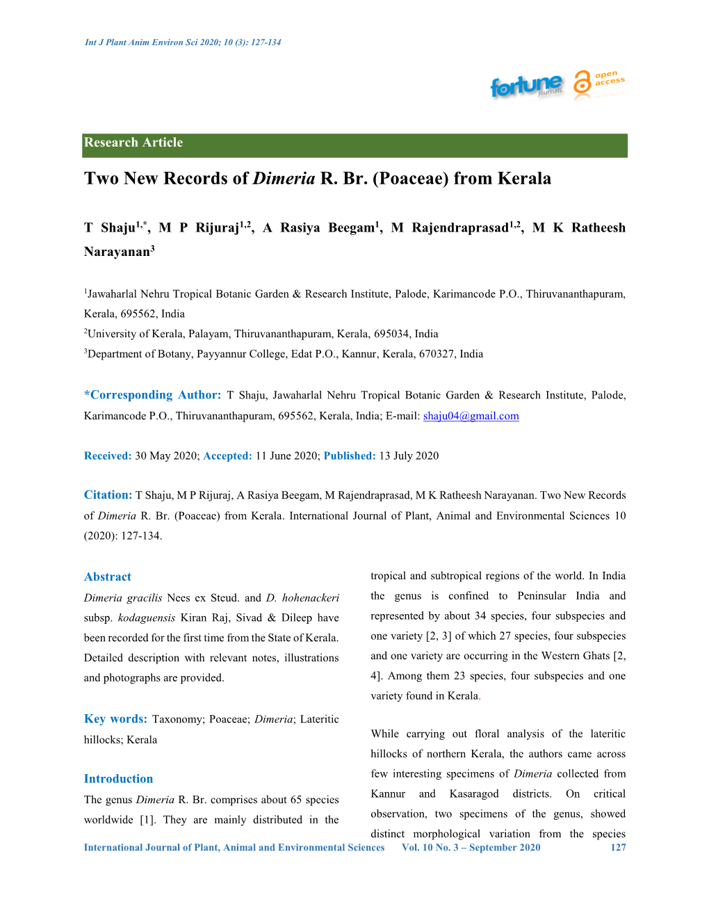Two New Records of Dimeria R. Br. (Poaceae) from Kerala