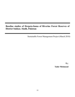 Baseline Studies of Herpeto-Fauna of Riverine Forest Reserves of District Sukkur, Sindh, Pakistan