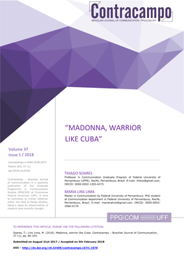 “MADONNA, WARRIOR LIKE CUBA” Volume 37 Issue 1 / 2018