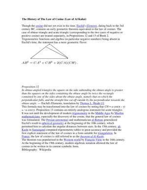 The History of the Law of Cosine (Law of Al Kahsi) Though The
