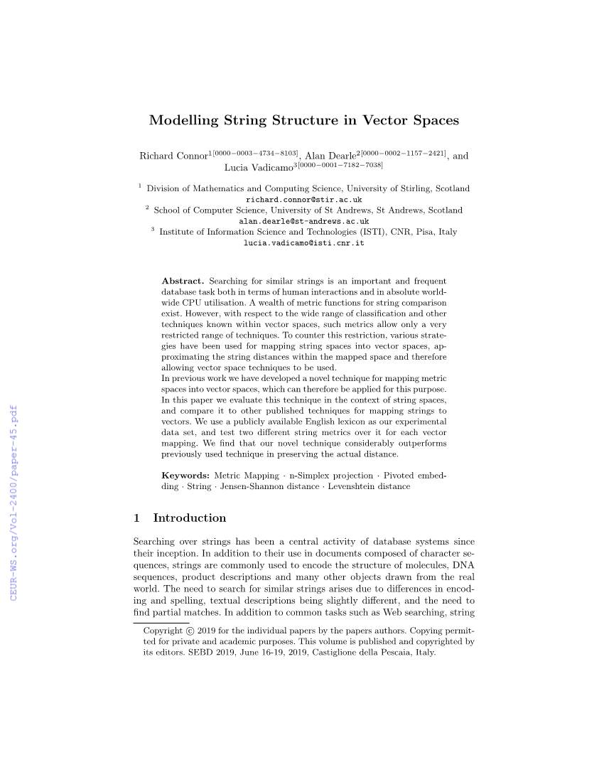 Modelling String Structure in Vector Spaces