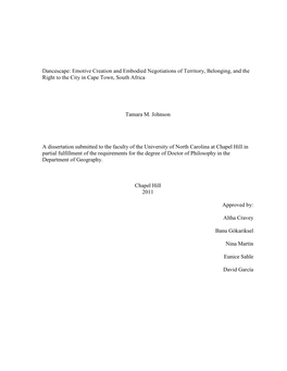 Dancescape: Emotive Creation and Embodied Negotiations of Territory, Belonging, and the Right to the City in Cape Town, South Africa