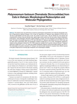 Platynosomum Fastosum (Trematoda: Dicrocoeliidae) from Cats in Vietnam: Morphological Redescription and Molecular Phylogenetics