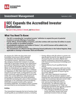 SEC Expands the Accredited Investor Definition by Scott H