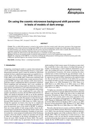 On Using the Cosmic Microwave Background Shift Parameter in Tests of Models of Dark Energy