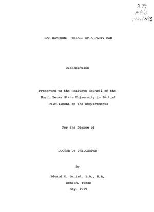 DISSERTATION Presented to the Graduate Council of the North