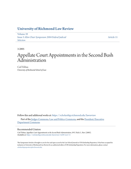 Appellate Court Appointments in the Second Bush Administration Carl Tobias University of Richmond School of Law