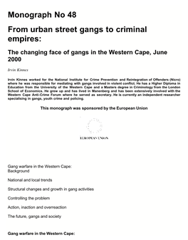 Monograph No 48 from Urban Street Gangs to Criminal Empires