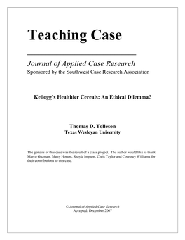 Teaching Case ______Journal of Applied Case Research Sponsored by the Southwest Case Research Association