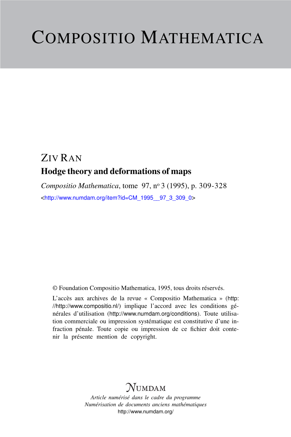 Hodge Theory and Deformations of Maps Compositio Mathematica, Tome 97, No 3 (1995), P