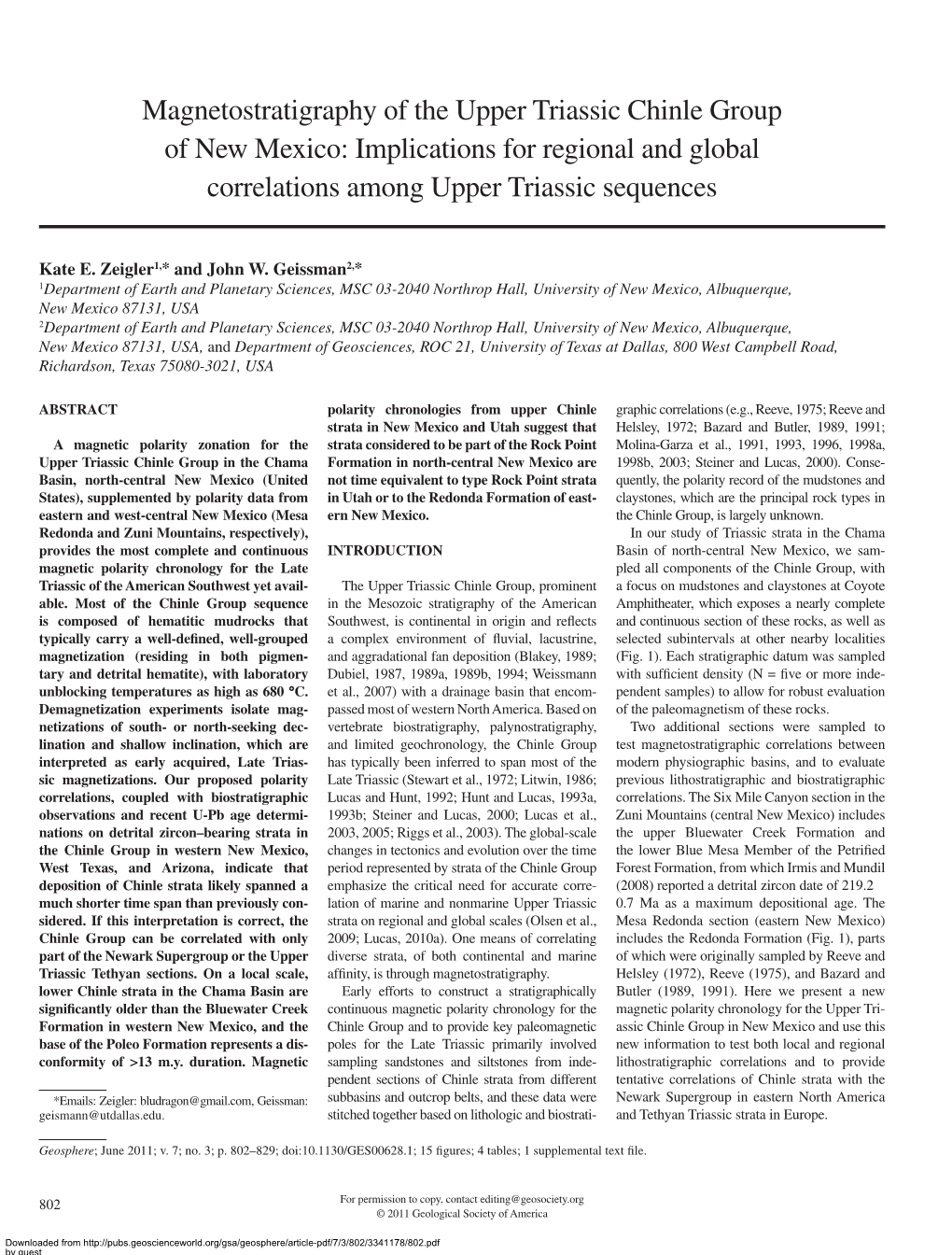 Magnetostratigraphy of the Upper Triassic Chinle Group of New Mexico: Implications for Regional and Global Correlations Among Upper Triassic Sequences