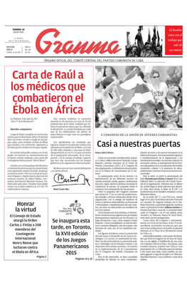 Carta De Raúl a Los Médicos Que Combatieron El Ébola En África
