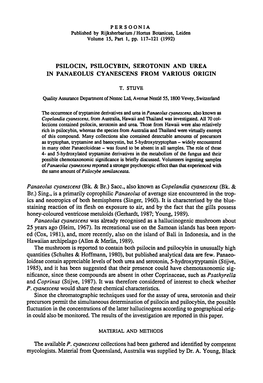 Psilocin, Psilocybin, Reported to Psilocin and Psilocybin in Unusually High Quantities (Schultes 1980), but Published Analytica
