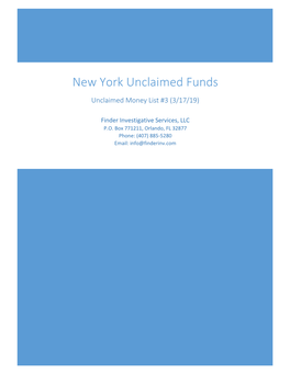 New York Unclaimed Funds Unclaimed Money List #3 (3/17/19)