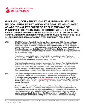 Vince Gill, Don Henley, Kacey Musgraves, Willie Nelson