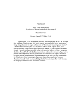 ABSTRACT Boys, Girls, and Monsters Regulation of Normative Gender In