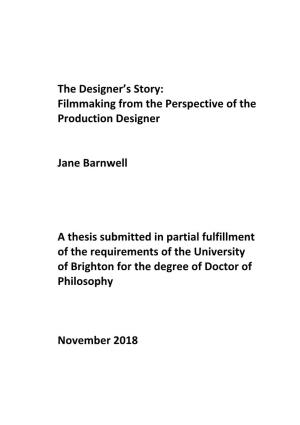 Filmmaking from the Perspective of the Production Designer Jane