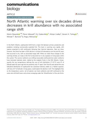 North Atlantic Warming Over Six Decades Drives Decreases in Krill